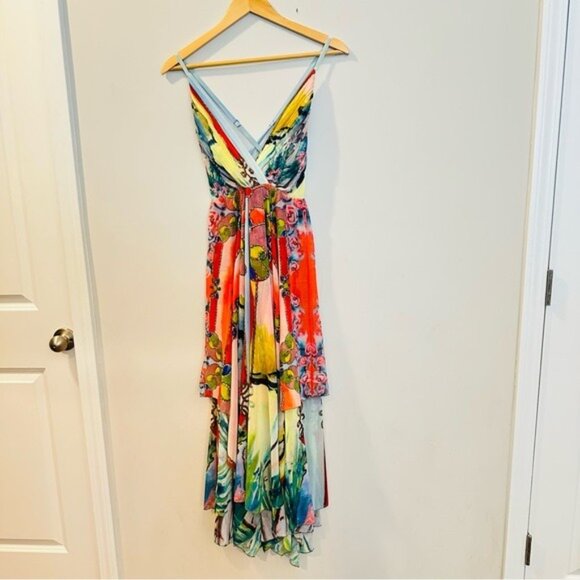 Alice + Olivia Orly Lola Lady Dress Size 2 Boho Resort Maxi Handkerchief Hem - Picture 4 of 14